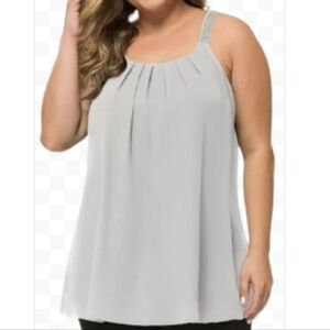 MANER Silver Chiffon Flowy Pleated Beaded Camisole Size XXL